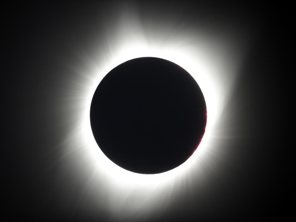 The moon covers the sun during a total eclipse: AP