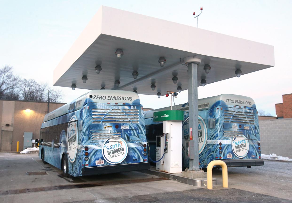 SARTA buses are parked at their refueling point in Canton in this file photo.