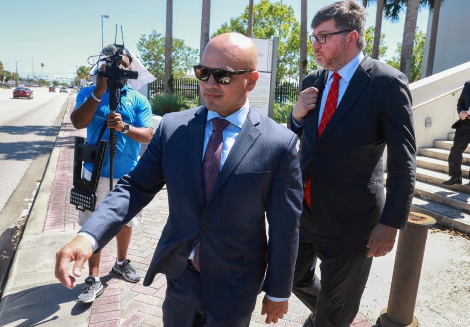 Walt Nauta, one of Donald Trump’s co-defendants in the Mar-a-Lgo case, leaves federal court in Florida on May 22 . (Getty Images)