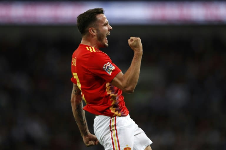 Saul Niguez - one of Spain's reasons for optimism - celebrating his equaliser in the come from behind win over England