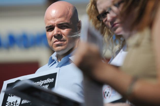 Robert Telles at a March 2014 event outside the office of U.S. Rep. Joe Heck (R-Nev.) in protest of Congress not taking action on comprehensive immigration reform. Police have arrested Telles in connection with the murder of a Las Vegas reporter. (Photo: Erik Verduzco/Las Vegas Review-Journal via AP)