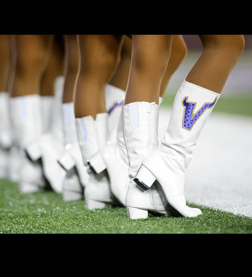 Cheerleaders for the Minnesota Vikings line up during the preseason game between the Minnesota Vikings and the Tampa Bay Buccaneers