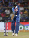 India's Shreyas Iyer bats during the third one-day international cricket match between India and Australia in Bangalore, India, Sunday, Jan. 19, 2020. (AP Photo/Aijaz Rahi)