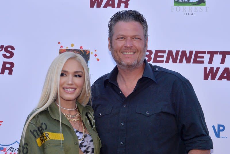 Gwen Stefani (L) and Blake Shelton attend the Burbank premiere of "Bennett's War" in 2019. File Photo by Jim Ruymen/UPI