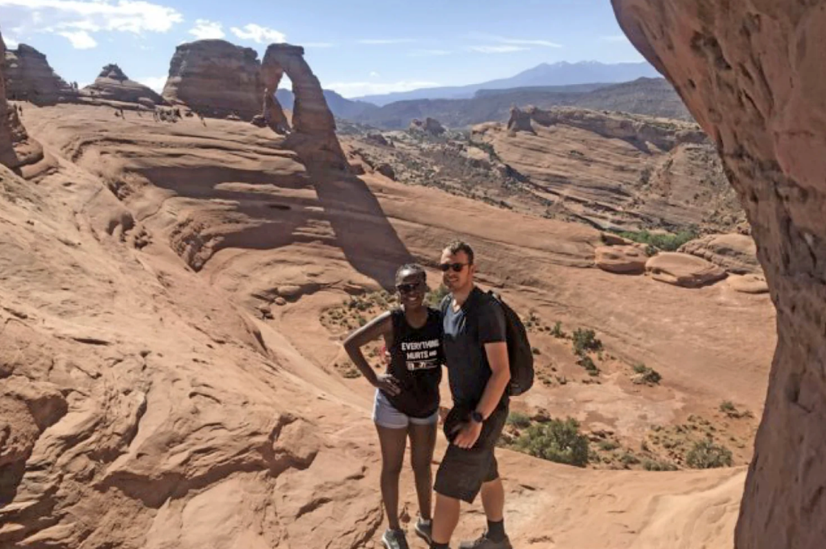 Ludovic Michaud witnessed his wife Esther Nakajjigo’s death during an April 2020 trip to Utah’s Arches National Park (Facebook / Esther Nakajjigo)