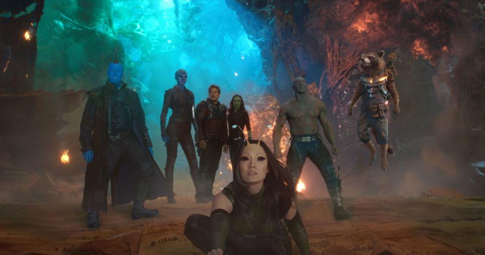 yondu michael rooker, nebula karen gillan, star lordpeter quill chris pratt, gamora zoe saldana, mantis pom klementieff, drax dave bautista, rocket voiced by bradley cooper and groot voiced by vin diesel