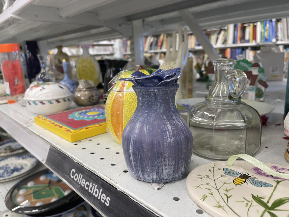 A shelf at a thrift store