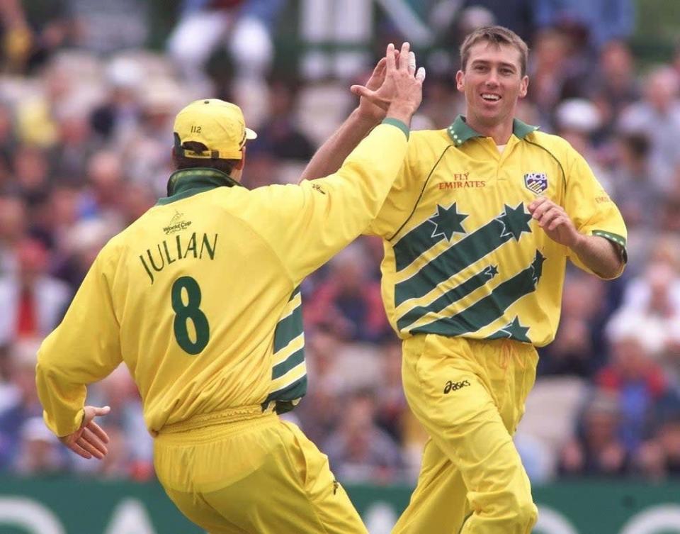 Glenn McGrath in Australia&#x002019;s 1999 World Cup shirt (Owen Humphreys/PA) (PA Archive)