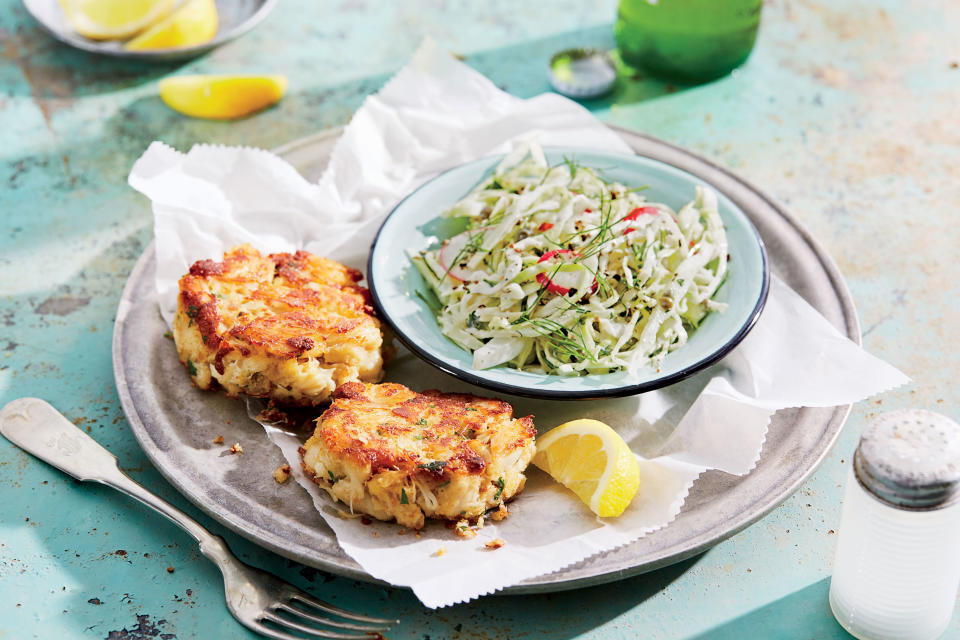 Crab Cakes with Creamy Fennel-and-Radish Slaw