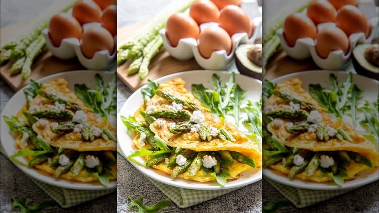 Asparagus, arugula, and cheese omelet