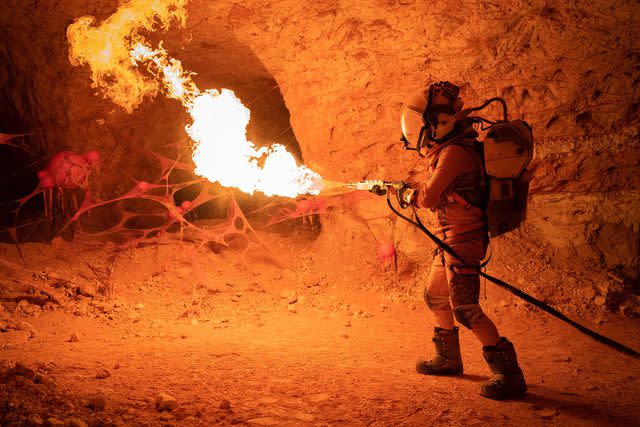 <p> Brook Rushton/FOX</p> Tom Schwartz with a flame thrower on 'Stars on Mars'