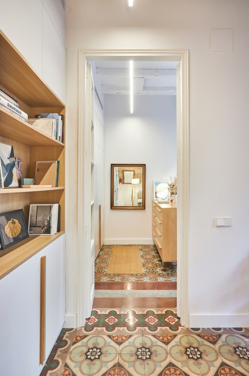 View into bathroom from hallway.