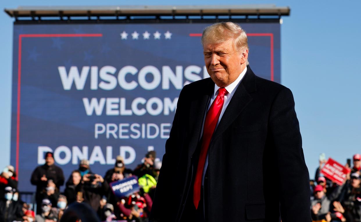 <p>President Trump was on the trail in Green Bay, Wisconsin, on Friday, the second of three planned rallies with four days to go. </p> (REUTERS)