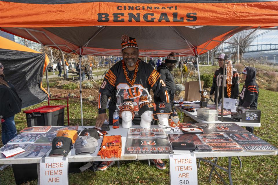 Former Bengals player Ickey Woods raised money for the Jovante Woods Foundation, in honor of his son, Jovante Woods, before the game against the Vikings. I wonder how many times he was asked to do the shuffle.