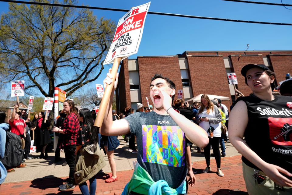 Freshman, Todd Peterson, of Manville said he wanted to show solidarity for teacher's assistants and professors, as he hopes to be a professor one day. Hundreds rallied on the campus of Rutgers University, in New Brunswick during the first day of the first strike in the history of Rutgers University. Monday, April 10, 2023 