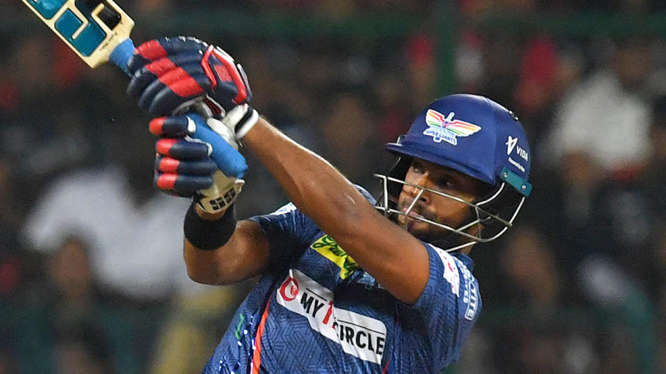 Seen here, Nicholas Pooran batting in the IPL.