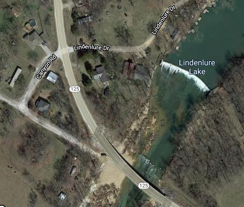 The popular river access point to the Finley River next to Highway 125, lower left, was locked by a fence across private property.