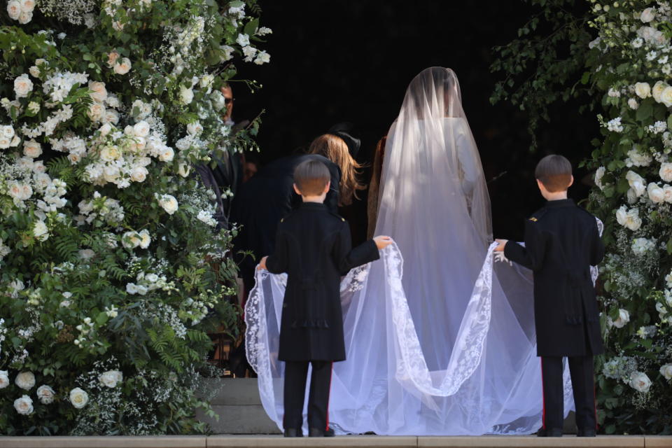 US actress Meghan Markle arrives for the wedding ceremony to marry Britain's Prince Harry, Duke of Sussex, at St George's Chapel, Windsor Castle, in Windsor, on May 19, 2018.