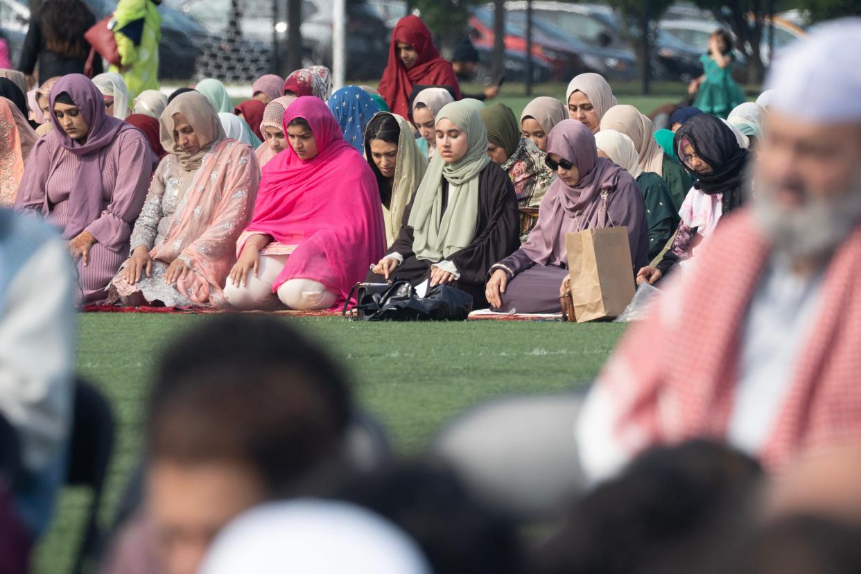 Hundreds of Muslims gathered for the Eid al-Adha prayer service at Overpeck County Park in Ridgefield Park, NJ on Wednesday June 28, 2023. Eid al-Adha is the Feast of Sacrifice for when Ibrahim/Abraham was asked by God to sacrifice his son.