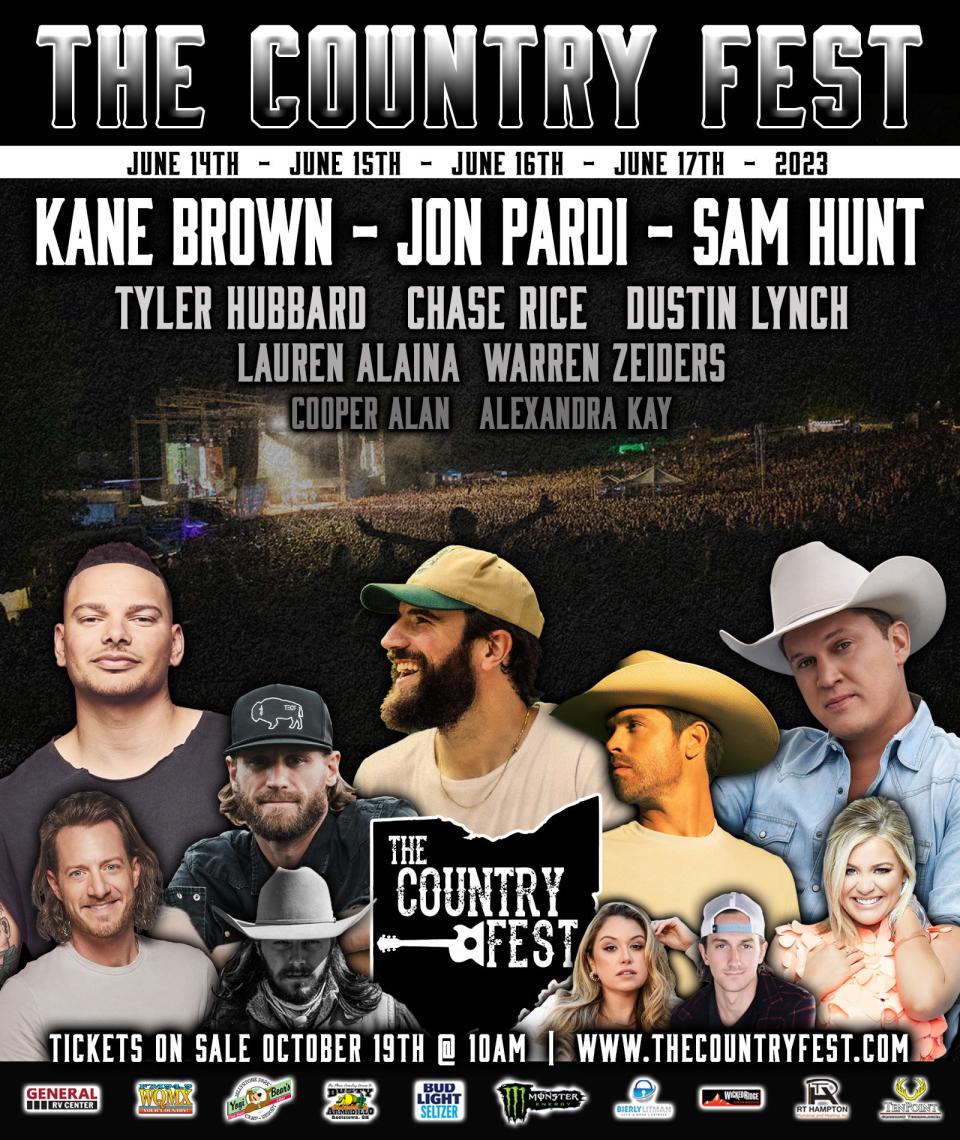 Tickets recently went on sale for The Country Fest June 15-17 at Clay's Resort Jellystone Park in Lawrence Township. Featured performers include Kane Brown, Sam Hunt, Chase Rice and Lauren Alaina.