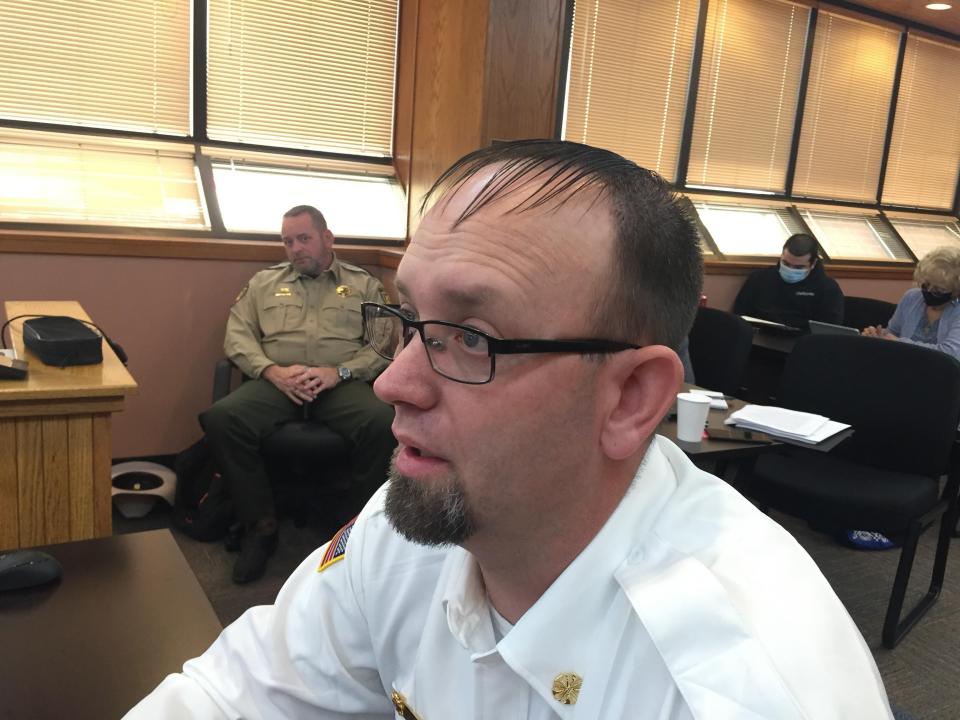 Eddy County Fire and Rescue Chief Joshua Mack speaks before the Eddy County Commission on Dec. 7, 2021.