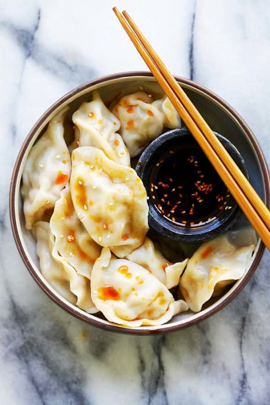 <p>Rasa Malaysia</p><p> The easiest homemade dumplings recipe ever.</p><p><strong>Get the recipe:</strong> <a href="https://rasamalaysia.com/pork-shrimp-napa-cabbage-dumplings/" rel="nofollow noopener" target="_blank" data-ylk="slk:Pork-Shrimp and Napa Cabbage Dumplings;elm:context_link;itc:0;sec:content-canvas" class="link ">Pork-Shrimp and Napa Cabbage Dumplings</a></p>