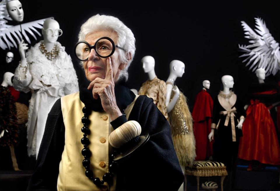 Iris Apfel in front of her exhibition at The Norton Museum of Art in 2007.