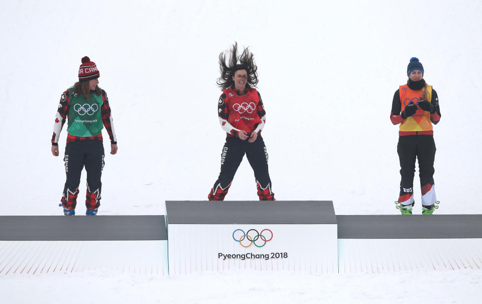 <p>Kelsey Serwa of Canada celebrates after winning Gold in the Women’s Ski Cross Final during day fourteen at Phoenix Snow Park on February 23, 2018 in Pyeongchang-gun, South Korea. (Photo by Ian MacNicol/Getty Images) </p>