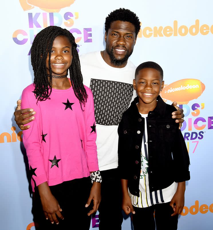 Kevin Hart took his kids, Heaven and Hendrix, to Nickelodeon's 2017 Kids' Choice Awards in March. (Photo: Jeff Kravitz/FilmMagic)