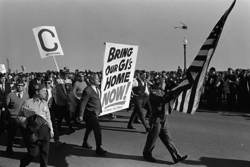 FILE PHOTO: Marchers from Veterans for Peace protest the Vietnam War outside the Pentagon