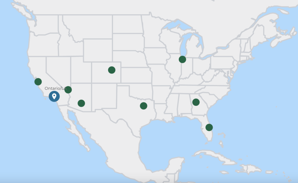 Screenshot of the U.S. route map on the Frontier website.