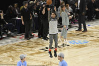 Trae Young of the Atlanta Hawks warms up during an NBA All-Star basketball game practice Saturday, Feb. 15, 2020, in Chicago. (AP Photo/David Banks)