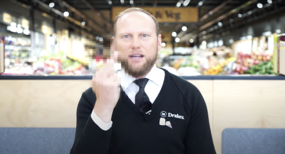 Drakes Supermarkets director John-Paul Drake flips the middle finger as he blasted a toilet paper hoarder amid the coronavirus pandemic.