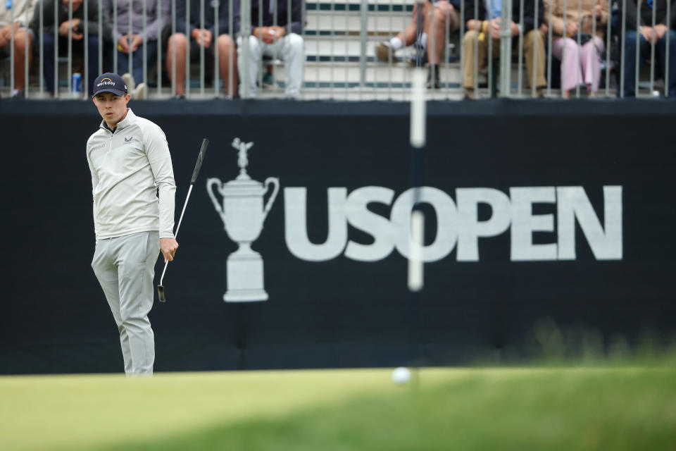 Matt Fitzpatrick eyes the ball. (Patrick Smith/Getty Images)