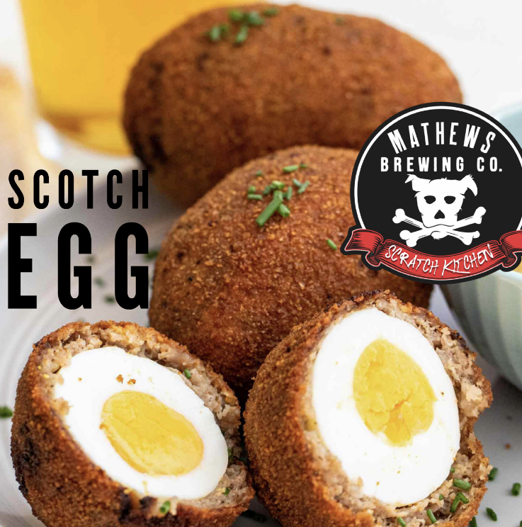 Not part of their original menu plan, the scotch egg at Mathews Brewing Co. Scratch Kitchen has become extremely popular.