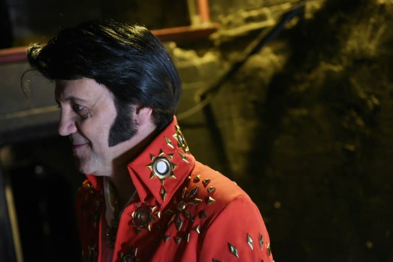 Elvis impersonator Ede D'Anna from Brazil is seen backstage before taking part in the "Images of the King" contest at the New Daisy Theatre in Memphis