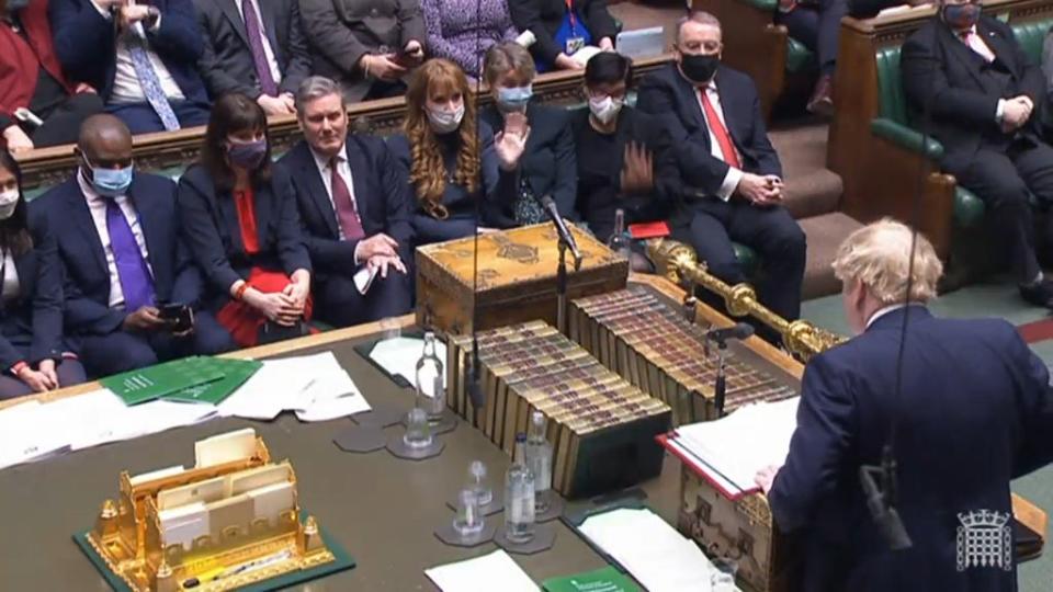 Deputy Labour Leader Angela Rayner waves at Prime Minister Boris Johnson (House of Commons/PA) (PA Wire)