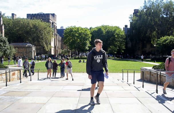 PHOTO: In this Sept. 27, 2018, file photo, students walk through the campus of Yale University in New Haven, Conn. (Yana Paskova/Getty Images, FILE)