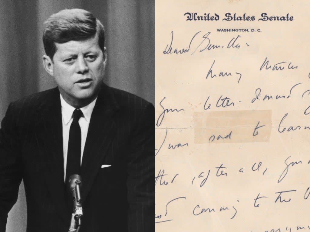 <p>One autograph signed letter and two partial handwritten letters are currently listed for auction on RR auction, and are dating between 1955 and 1956</p> (Getty Images/ RR Auction)