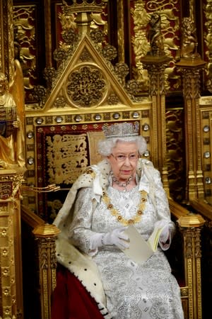 Britain's Queen Elizabeth delivers the Queen's Speech during the State Opening of Parliament in London