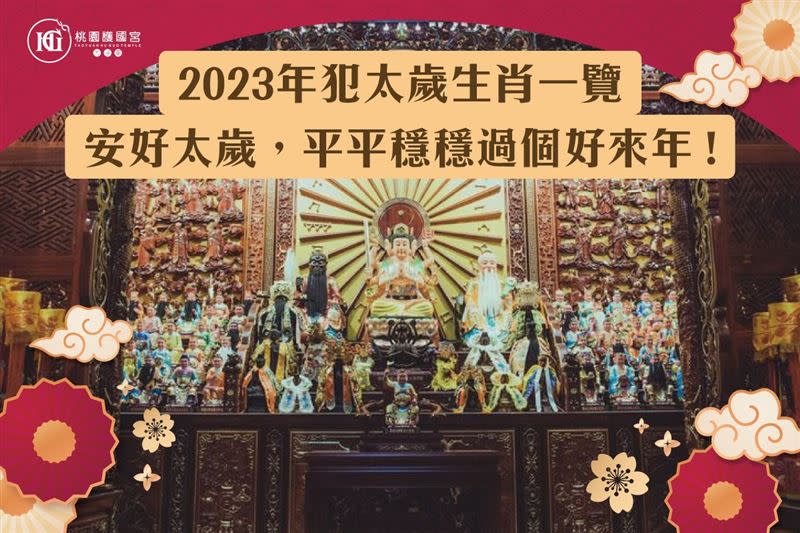 桃園護國宮建議明年民國112年歲次癸卯，犯（剋）太歲生肖有五，分別是牛、兔、龍、雞、狗，建議「安太歲」來消災解厄。（圖／翻攝自桃園護國宮太子廟粉專）