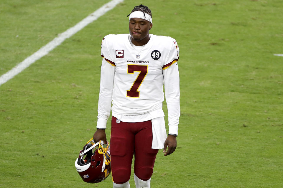 The Washington Football Team released quarterback Dwayne Haskins, their first-round draft pick in 2019. (AP Photo/Darryl Webb)