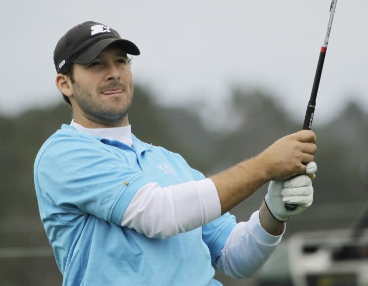 Tony Romo at a pro-am at Pebble Beach in 2012. (AP)