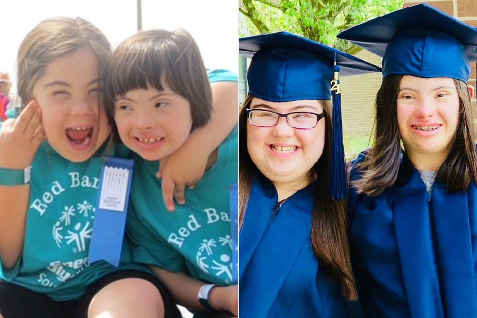 <p>Courtesy of Toni Gray and Patricia Gates</p> Ava Shahbahrami, left, and Ava Gray, right in elementary school and at their high school graduation.