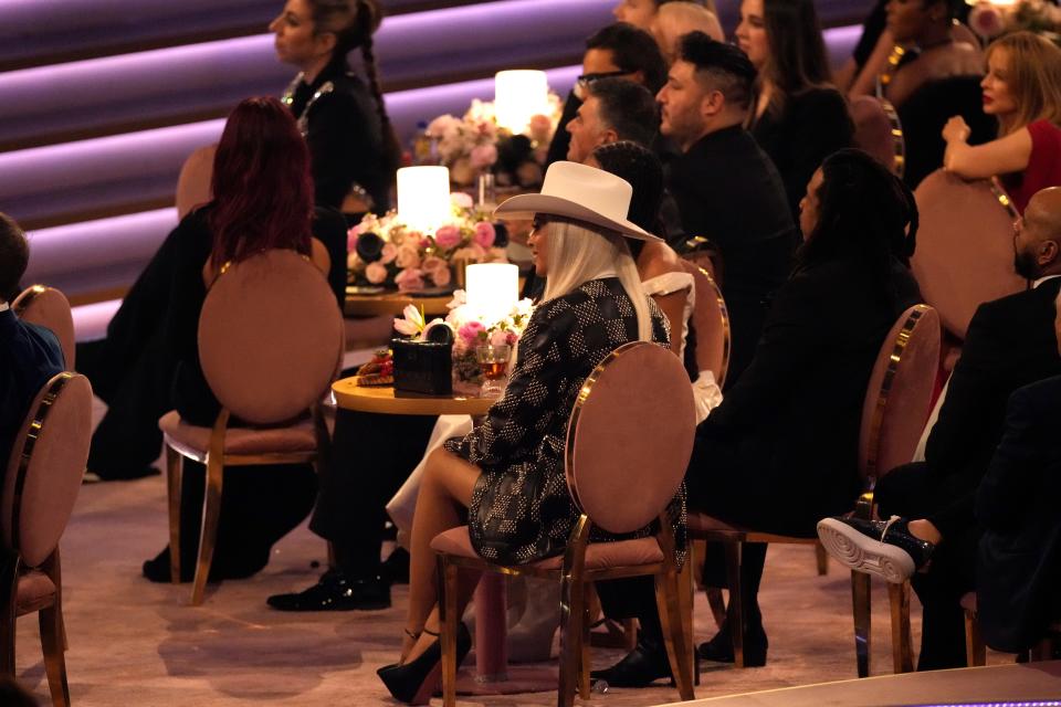 Beyoncé and Jay-Z, seated with daughter Blue Ivy, are seen in the audience during the 66th annual Grammy Awards on Feb. 4 in Los Angeles.