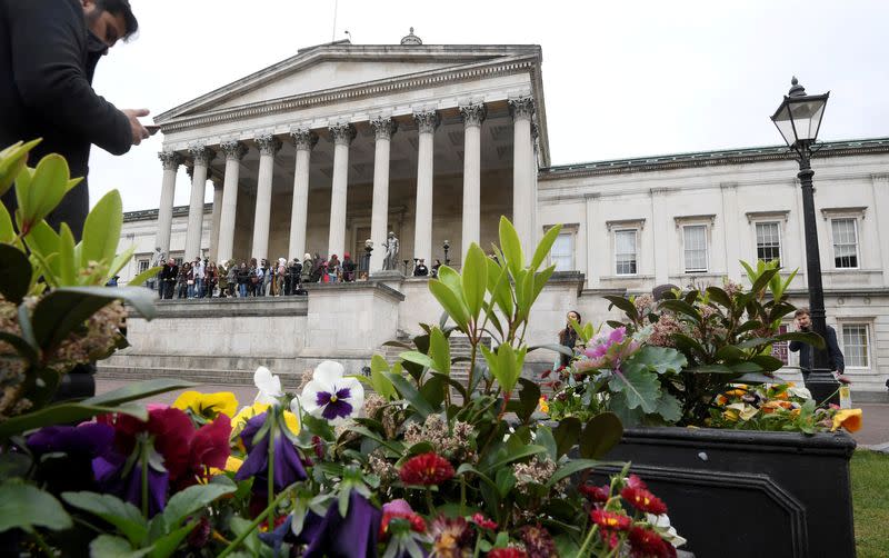 FILE PHOTO: Students and visitors are seen walking around the main campus buildings of University College London (UCL) in London, Britain