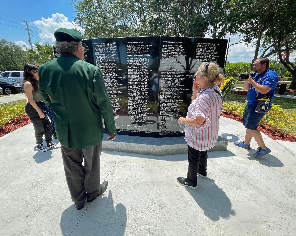 The Iraq and Afghanistan War Memorial Monument Dedication Ceremony was held at Veterans Memorial Park on Saturday, April 20, 2024, in Port St. Lucie. The 349 names of Floridians who were killed in each war is listed on the monument. The monument is the first in Florida to honor the individual military personnel lost in these wars.