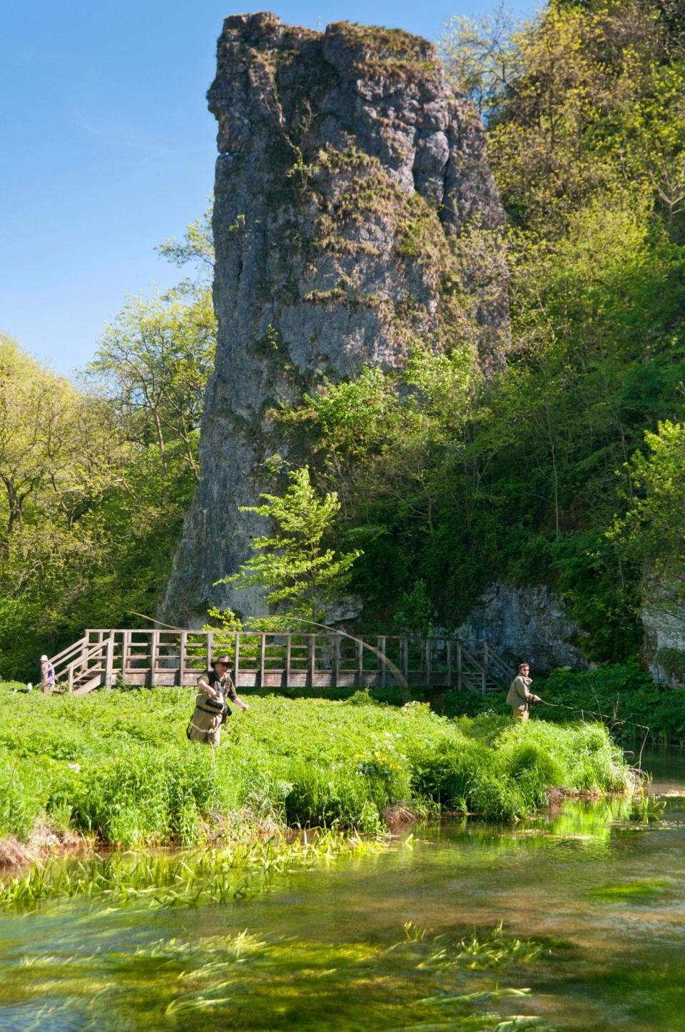 Fly Fishing on the River Manifold at Ilam Rock