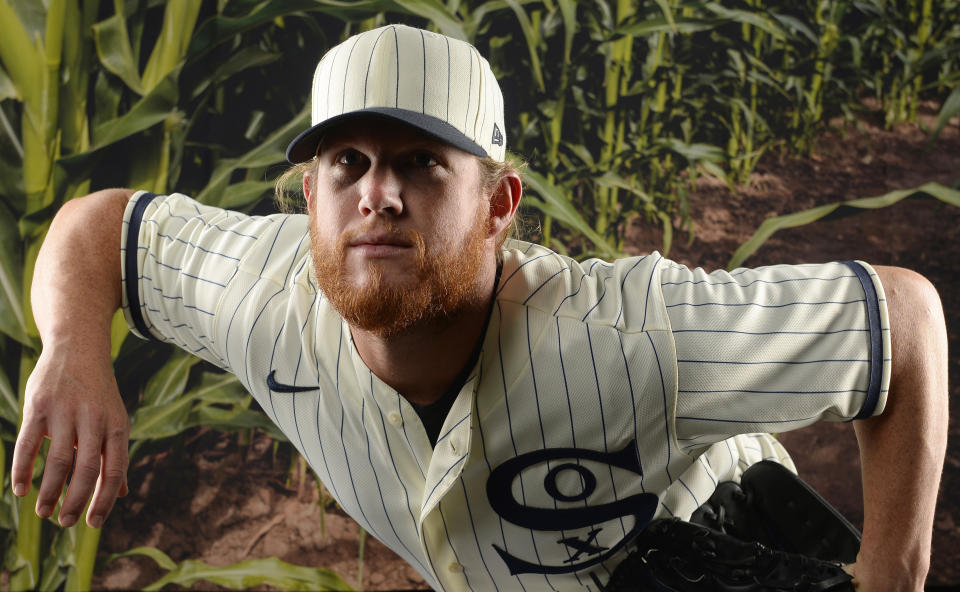 CHICAGO - AUGUST 03:  Craig Kimbrel #46 of the Chicago White Sox poses for a portrait wearing a special throwback vintage uniform in preparation for Major League Baseball