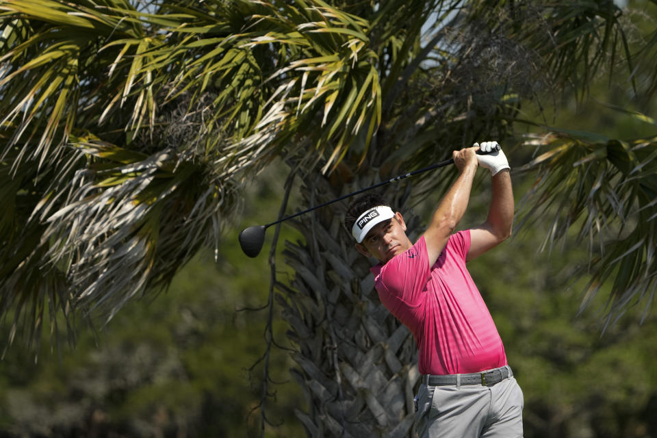 Louis Oosthuizen, of South Africa, watches his tee shot on the third hole during a practice round at the PGA Championship golf tournament on the Ocean Course Tuesday, May 18, 2021, in Kiawah Island, S.C. (AP Photo/David J. Phillip)